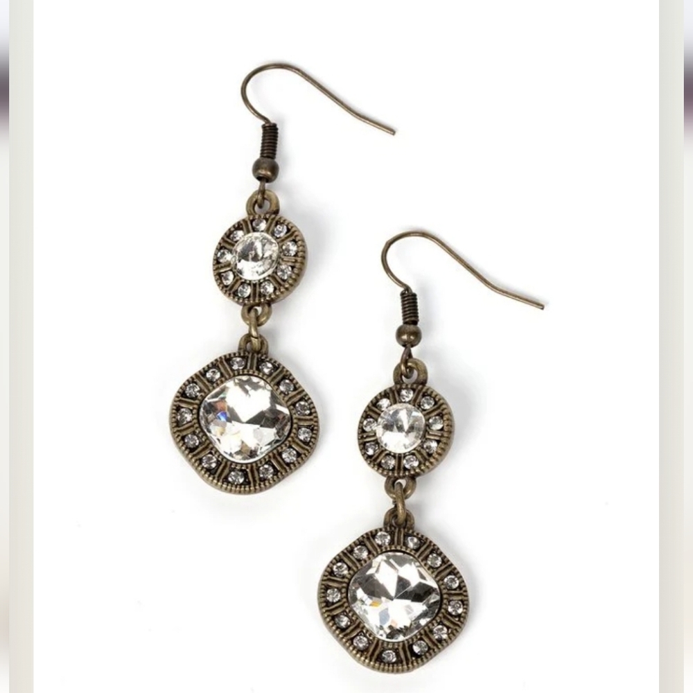Modern Motives Brass Earrings with Crystal Accents